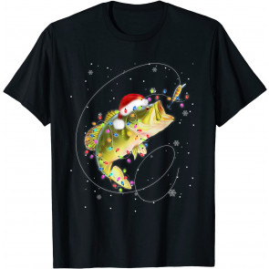 Santa Hat Fish Fishing Lover Christmas Tree Lights T-Shirt