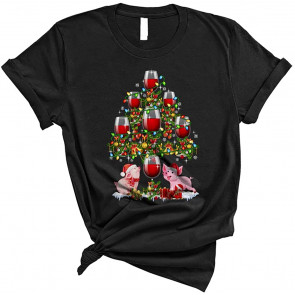 Santa Pig And Wine Glasses Christmas Tree T-Shirt