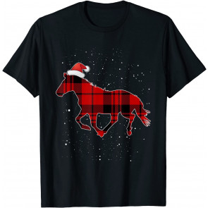 Santa Red Plaid Horse Christmas T-Shirt