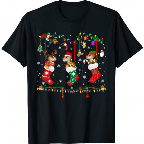 Santa Reindeer Elf Bearded Dragon In Christmas Socks Xmas T-Shirt