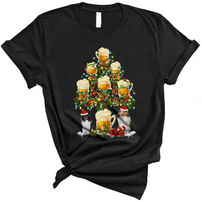 Santa Sheltie And Beer Glasses Christmas Tree T-Shirt