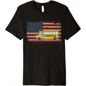 School Bus Driver America Flag Patriotic Bus Driving Gift T-Shirt