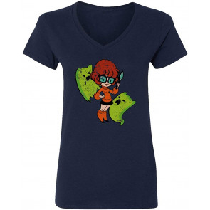 Scooby Velma Cartoon TV Clue Halloween Womens Vneck T-Shirt