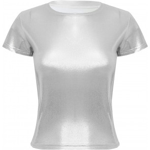 Shiny Tops Metallic Crop Top Glossy T-Shirt