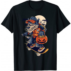 Skateboard Wolf Trick Or Treat Halloween Wolf Gift T-Shirt