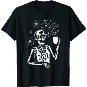 Skeleton Drinking Coffee New Years Eve Party NYE Pajamas T-Shirt