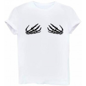 Skeleton Hands On Boobs Round Collar T-Shirt