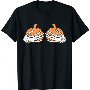 Skeleton Hands On Chest Leopard Pumpkin Boobs Bone T-Shirt