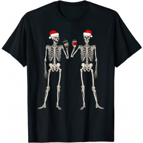 Skeleton Santa Hat Drinking Coffee T-Shirt