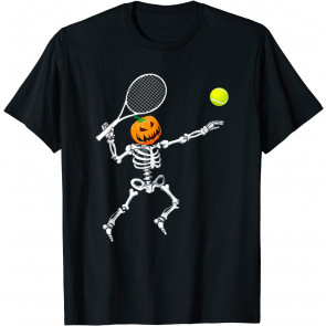 Skeleton Tennis Halloween Pumpkin T-Shirt