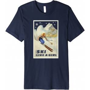 Ski Like A Girl Skiing Winter Sports Vintage Retro T-Shirt