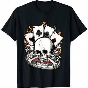 Skull Poker Casino Chips Card Player Dice Roulette Gambling T-Shirt