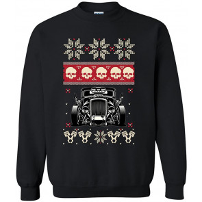 Skull Vintage Car Race Ugly Christmas T-Shirt