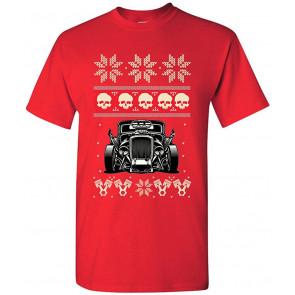 Skull Vintage Car Race Ugly Christmas T-Shirt
