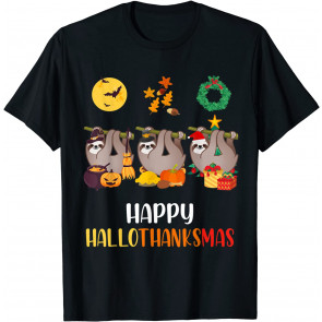 Sloth Halloween Christmas Happy Hallothanksmas Sloth T-Shirt