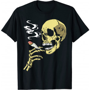 Smoking Skeleton Skull Cannabis Joint Stoner T-Shirt
