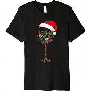 Snowflakes Wine Glass Santa Hat Christmas Drinking Lovers T-Shirt