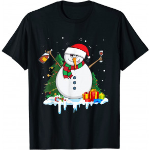 Snowman Wine Christmas Pajama Drinking Gifts For Women Men T-Shirt