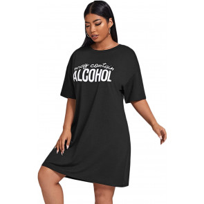SOLYHUXWomen'sPlusSizeCasualLetterPrintShortSleeveTShirtDress T-Shirt