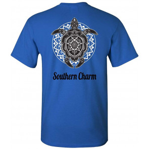 Southern Charm Collection Turtle Print On A Blue T-Shirt