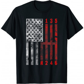 Stick Shift American Flag Muscle Car 6 Gears Mechanic  T-Shirt