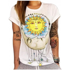 Sun Moon Print Summer T-Shirt