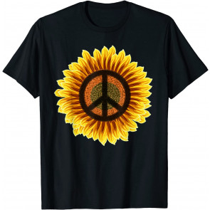 Sunflower Peace Sign 1960s 1970s Hippie Flower Retro T-Shirt