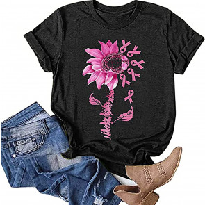 Sunflowers With Ribbon Breast Cancer Awareness  T-Shirt
