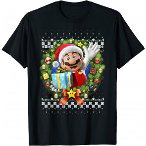 Super Mario 3D Christmas Wreath Present T-Shirt