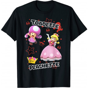 Super Mario Peachette And Toadette Symbol Collage Portrait T-Shirt