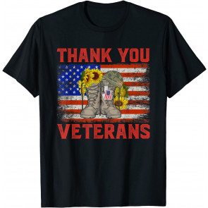 Thank You Veterans Combat Boots Sunflower Veteran Day T-Shirt