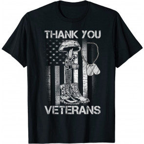 Thank You Veterans Proud Veteran Combat Boots US Flag T-Shirt