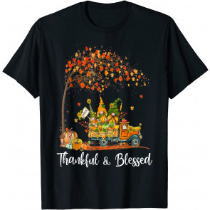 Thankful And Blessed Autumn Truck Falling Leaf Pumpkin T-Shirt