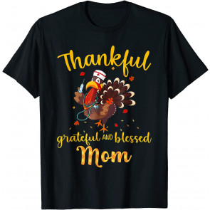 Thankful Grateful Blessed Mom Turkey Thanksgiving For Kids T-Shirt