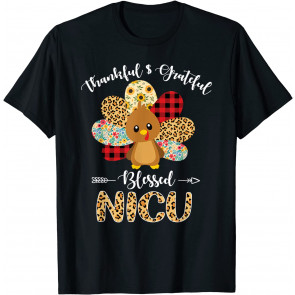 Thankful Grateful Blessed NICU Turkey Leopard Plaid Fall T-Shirt