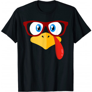 Thanksgiving Turkey Face Nerd Glasses Kids Men Women T-Shirt