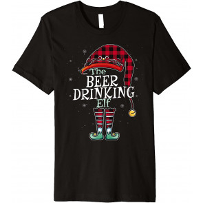 The Beer Drinking Elf Christmas Red Buffalo Plaid Pajama T-Shirt