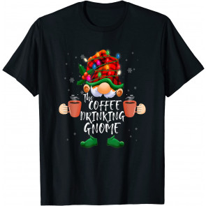 The Coffee Drinking Gnome Red Buffalo Plaid Christmas T-Shirt