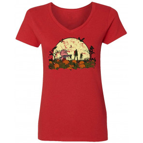 The Great Pumpkin Brown Peanuts Halloween Womens Vneck T-Shirt