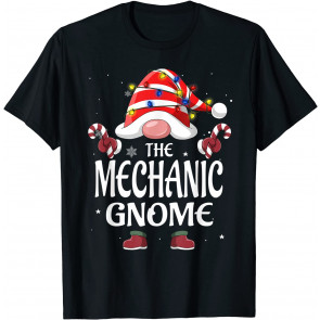The Mechanic Gnome Tree Light Buffalo Plaid Christmas T-Shirt