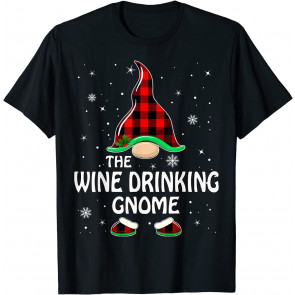 The Wine Drinking Gnome Buffalo Plaid Family Christmas T-Shirt