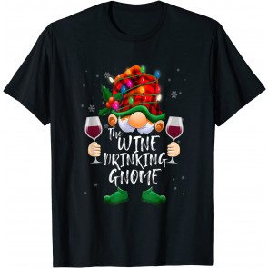 The Wine Drinking Gnome Red Buffalo Plaid Christmas Pajama T-Shirt