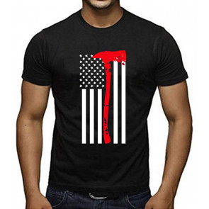 Thin Red Line Firefighter Red Axe USA Flag Military American Patriotic Men's T-Shirt