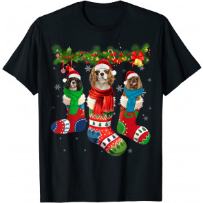 Three Cavalier King Charles Spaniel In Christmas Sock T-Shirt