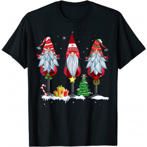 Three Glasses Of Wines Christmas Cute Gnomes Drinking Pajama T-Shirt