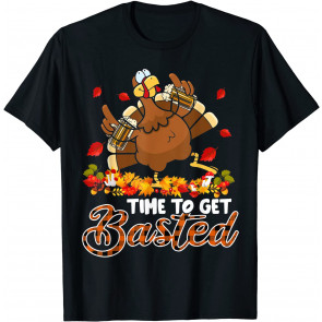 Time To Get Basted Thanksgiving Plaid Turkey Drinking Beer T-Shirt