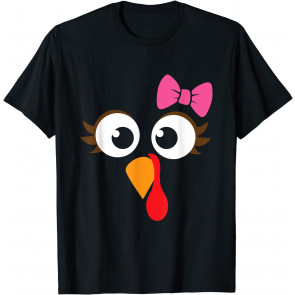 Turkey Face Girl Pink Bow T-Shirt