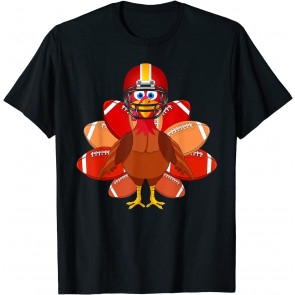 Turkey With Football Thankful Thanksgiving Christmas Gift T-Shirt