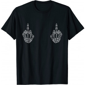 Two Skeleton Middle Fingers Humor Halloween Season T-Shirt