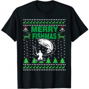 Ugly FISHING Christmas Bass Fish Apparel, Merry Fishmas. T-Shirt